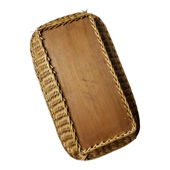 Mexican Vintage Handcrafted Feather Paint Wicker Tray - Picture 2 of 7